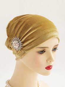 1頂女士實色頭巾帶珠寶蝴蝶結 - 藏蓝色 - 查看 4