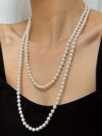 經典的假珍珠項鍊毛衣鏈，為女性的秋冬季帶來長款雙層假珍珠項鍊及旗袍配件禮物