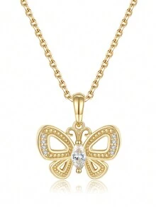 1件 S925 純銀電鍍14k金質懷舊蝴蝶設計手工吊墜項鍊,適合女性日常聚會和約會 - 金黃色 - 查看 1
