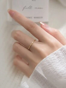 1入組時尚鏈條設計純銀圓環適合女士日常裝飾 - 金色 - 查看 1