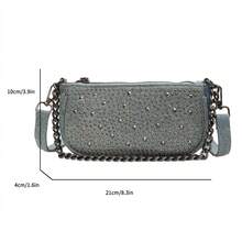 經典牛仔布金屬裝飾斜跨包，適合上班族、辦公室女性通勤，帶有卡片口袋的休閒母包 - 淺藍色 - 查看 12