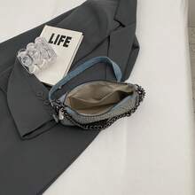 經典牛仔布金屬裝飾斜跨包，適合上班族、辦公室女性通勤，帶有卡片口袋的休閒母包 - 淺藍色 - 查看 11