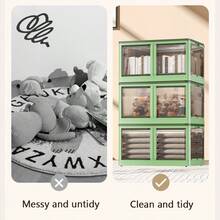 3入組可摺疊塑膠收納箱,適用於家庭、壁櫥、床上用品、衣服、房間、客廳組織 - 綠色 - 查看 5