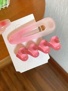 2 件装粉色女孩发夹，心形和鳄鱼图案，适合日常佩戴的可爱发饰 - 彩色 - 查看 3