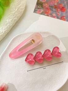 2 件装粉色女孩发夹，心形和鳄鱼图案，适合日常佩戴的可爱发饰 - 彩色 - 查看 2