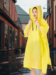 1PC Waterproof EVA Rain Poncho, Yellow Non Disposable Women Raincoat For Hiking - Yellow - View 5