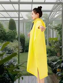 1PC Waterproof EVA Rain Poncho, Yellow Non Disposable Women Raincoat For Hiking - Yellow - View 6