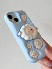 1 件全新藍色 3d 羊設計多功能手機殼帶隱形支架,矽膠防震保護套 - 藍色 - 查看 2