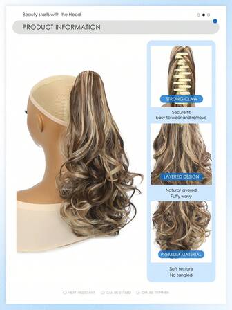 شعر إكستنشن ذيل حصان طبيعي مموج ومجعد بطول 18 بوصة باللون الأسود البني الأومبير، مقاوم للحرارة، باروكة ذيل حصان صناعية مناسبة للنساء للاستخدام اليومي والحفلات والمهرجانات والكوسبلاي وهدايا رأس السنة