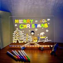 1pc LED Note Board With Colors, Acrylic Dry Erase Board With Light, Glowing Acrylic Message Marker Board, Light Up Dry Erase Board With Stand As A Glow Memo Board - White - View 5