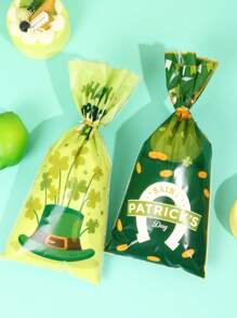 25入組st. Patrick's Day彩袋,含金色鐵絲,幸運的三葉草圖案塑膠糖果禮袋,適用於食品包裝平口袋,派對用品,食品包裝配件,st. Patrick's Day裝飾 - 彩色 - 查看 4