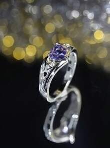 1pc Heart Shaped Glass Ring, Gift For Couple/Valentine - Purple - View 2