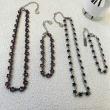 Pentagram & Cubic Zirconia Inlay Fashionable Sweet & Cool Necklace Set, Stylish Jewelry Gift - Burgundy - View 1