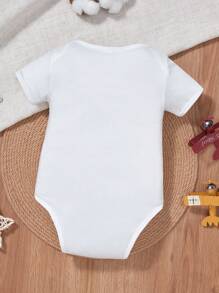 Newborn Baby Minimalist Letter Slogan Print Round Neck Short Sleeve Casual Romper