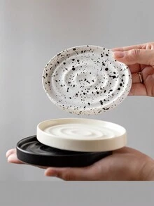 1個陶瓷肥皂盤,極簡創意肥皂托盤,帶排水孔的肥皂架,水槽裝飾,肥皂收納組織者,浴室配件,多功能珠寶架 - 杏色 - 查看 1