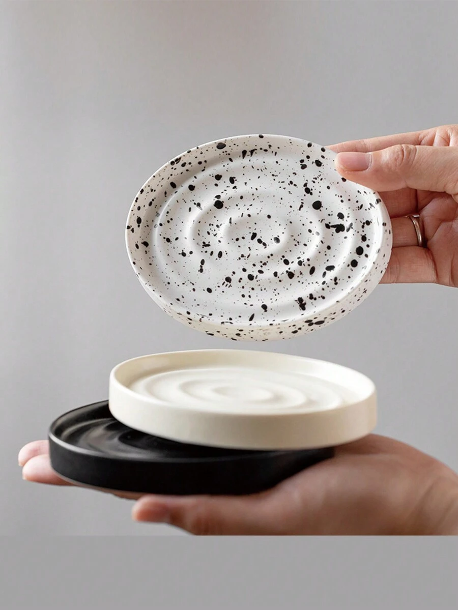 1個陶瓷肥皂盤,極簡創意肥皂托盤,帶排水孔的肥皂架,水槽裝飾,肥皂收納組織者,浴室配件,多功能珠寶架 - 杏色 - 查看 1