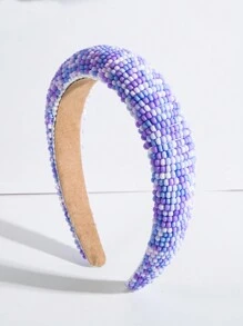 1pc Women's Colorful Beaded Hairband For Girls, Korean Style - Purple - View 4