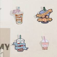 4pcs Children's Creative Cartoon Milk Tea & Coffee Cup Series Shaped Metal Brooch, Daily Wear Clothes Bag Jewelry Accessories, Enamel Badge Pin Patch - Multicolor - View 9