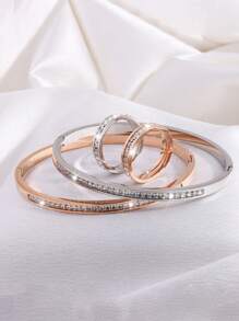 4 Pcs Of Light Luxury Design Advanced Simple Stainless Steel Single Row Drill Bracelet Ring Suitable For Holiday Gifts Friends