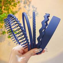 5件裝女式霧面髮帶時尚輕便壓克力髮帶鋸齒狀防滑梳子髮帶男女髮帶防滑碎髮壓縮髮帶 - 藏蓝色 - 查看 10