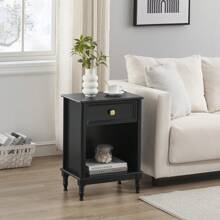 Hodeffior Bedside table, side table with drawer, bedside table open compartment, coffee table, nightstand, nightstand, nightstand, telephone table, bedside tables, night console, storage table for bedroom, living room, black and gold