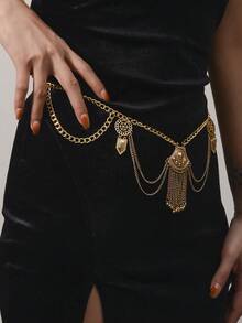1入式波西米亞風格金色盾牌吊墜腰鏈 - 金色 - 查看 3