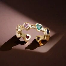 2024 Spring Recommended European And American Exaggerated Seven Color Internet Celebrity Style. Made Of Pure Brass, Crafted And Inlaid With Colored By Hand, Suitable For Women's Festival/Lovers/Gifts/Parties/Daily Accessories. - Heart Shape/Copper Colorful Heart Shape Zirconia Ring - View 11