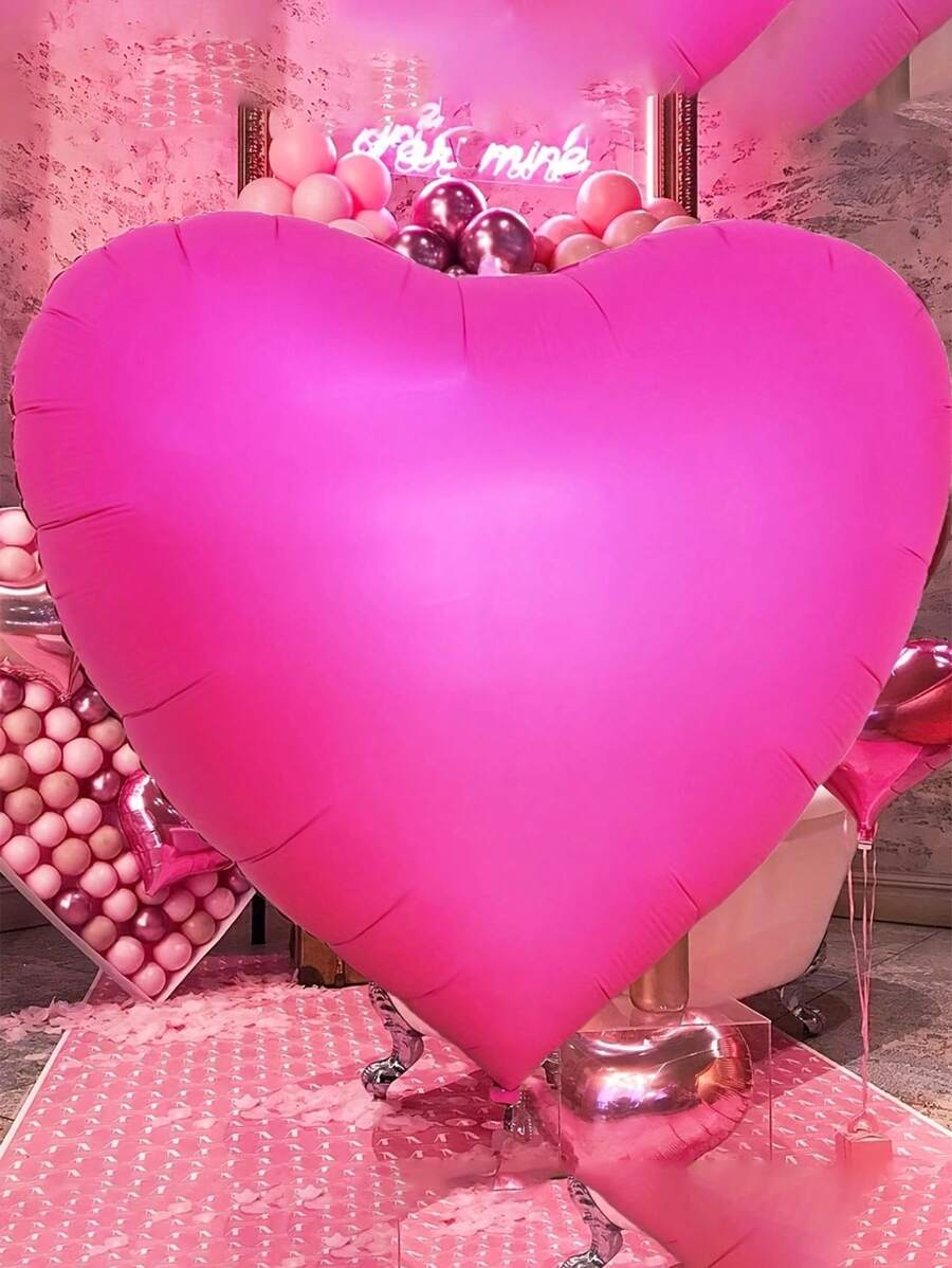 1只150cm大型鋁箔氣球,適用於情人節、求婚宴會裝飾,粉紅色心形 - 玫紅色 - 查看 1