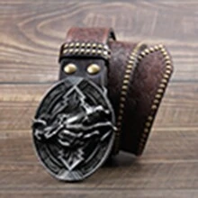 1條古董黃銅扣印花牛皮腰帶,時尚復古休閒百搭年輕人腰帶3.7cm寬 - 銀色 - 查看 5