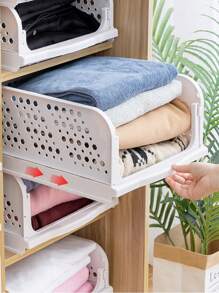 1pc Wardrobe Storage Rack, Drawer Type Clothes Organizer, Closet Divider Shelf For Clothing Storage - White - View 2