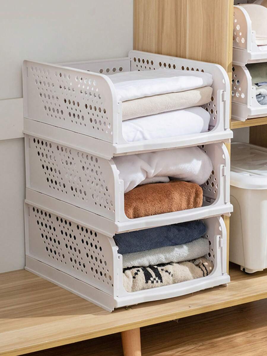 1pc Wardrobe Storage Rack, Drawer Type Clothes Organizer, Closet Divider Shelf For Clothing Storage - White - View 1