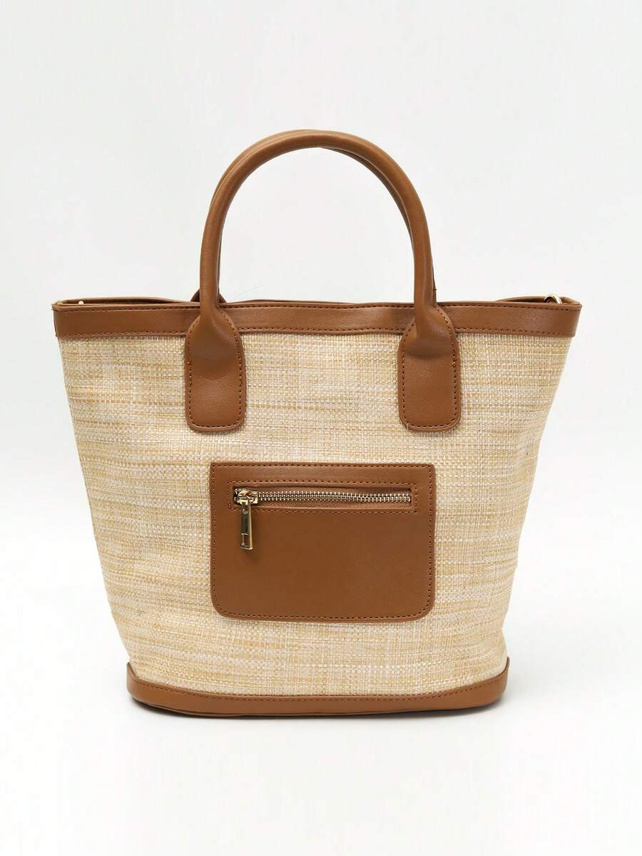 Straw Tote Bag For Women  Crossbody Bag Chic Hobo Purses Retro Satchel Bag Handmade Shoulder Bag Beach Straw Bag Handbag - Brown - View 1