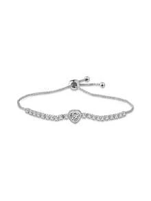 1pc Bride Style European And American Fashionable And Elegant Heart Adjustable Bracelet For Women, Versatile Street Style - Silver - View 6