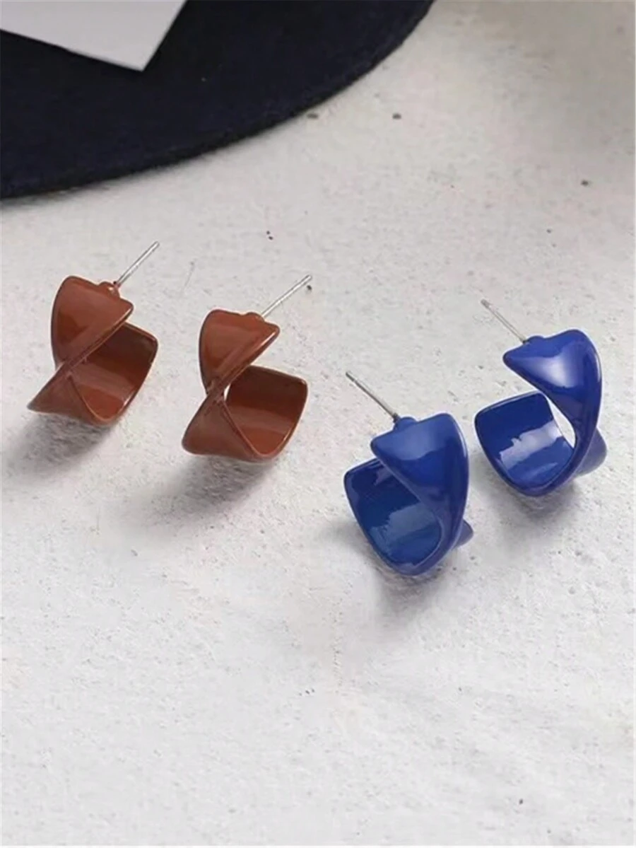 1pair Geometric Twisted Hoop Earrings - Twisted Earrings - View 1