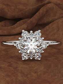 S925純銀創意雪花設計戒指,鑲嵌鑽石,女士婚禮訂婚新娘珠寶,14k金鍍 - 白色 - 查看 1