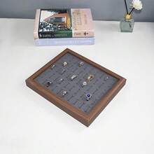 1pc Wooden Ring Tray For Necklace Display, Retro Style Male/Female Ring Storage Plate, Ideal For Daily Use Jewelry Display Prop - Grey - View 3