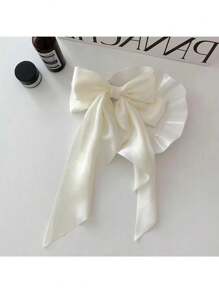 Elegant White Big Bowknot Hair Clip For Women, Suitable For Parties, Weddings Or Bridal Hair Accessory, Can Be Used As A Back Clip For Ins Hairstyles - White - View 5