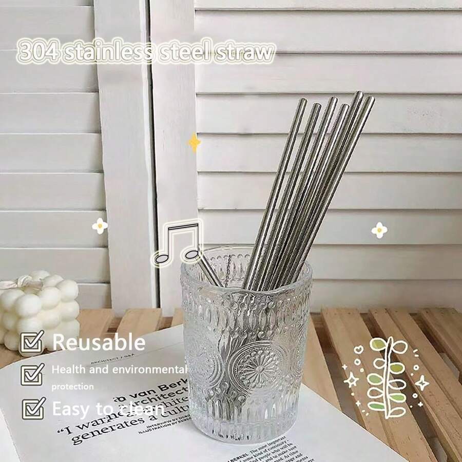 1根304不銹鋼粗珍珠奶茶吸管,8mm直徑金屬吸管,適合珍珠奶茶、果汁、飲料 - 銀色 - 查看 1