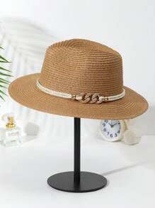 1頂女士貝殼和流蘇裝飾波西米亞牛仔帽子,爵士巴拿馬帽,遮陽草帽,適合日常穿著 - 多色2 - 查看 2