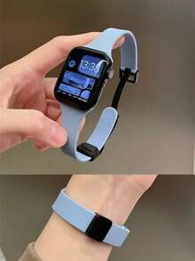 1pc Liquid Silicone Magnetic Watch Band Compatible With Apple Watch Band 42mm 38mm 40mm 41mm 44mm 45mm 46mm 49mm Fashion Smart Watch Replacement Watch Strap For Series Ultra2 Ultra SE2 SE 11 10 9 8 7 6 5 4 3 2 1 For Women Men Slim Style As A Gift For Students Returning To School - Baby Blue - View 2