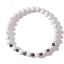 1入組岩石白色火山石多重迷你赫瑪石珠串手鐲,2024時尚男士少年珠寶 - 彩色 - 查看 8