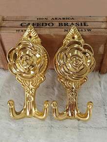 2入組窗簾掛鉤玫瑰花式窗簾繫帶牆掛鉤,適用於臥室宿舍窗簾裝飾,復古風格 - 金色 - 查看 4