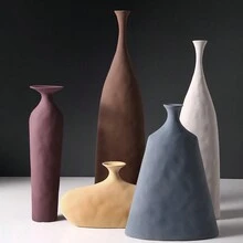 1 件现代陶瓷不对称几何莫兰迪色花瓶适用于电视柜装饰 - 青藍色 - 查看 5