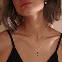 女士個性化族裔寶石頸鍊，心形吊墜承諾刻名定制項鍊，純銀/黃銅附立方氧化鋯誕生石頸鍊，適用於女性、女孩、媽媽 - 金色 - 查看 3