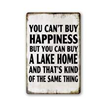 1片復古錫牌金屬招牌--你買不到幸福,但你可以買一個湖上房屋,湖畔生活牆飾別墅禮物12 X 8 英吋 - 多色3 - 查看 1