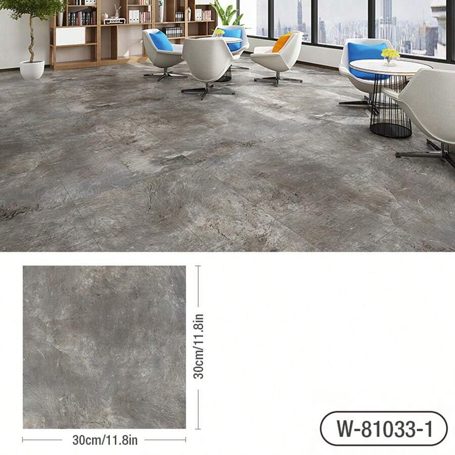 1pc Large Marble Pvc Self-Adhesive Waterproof Tile Floor Sticker, Suitable For Living Room, Kitchen, Bathroom, Home Floor Decoration - Grey - View 1