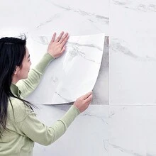 1pc Large Marble Pvc Self-Adhesive Waterproof Tile Floor Sticker, Suitable For Living Room, Kitchen, Bathroom, Home Floor Decoration - Grey - View 2