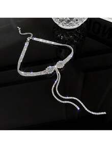 Uncommon High-End Bowknot With Diamond Inlay & Tassel Pendant Necklace For Women, Collarbone Chain - Niche Bow-knot Diamond Tassel Necklace for Women Clavicle Chain - View 4