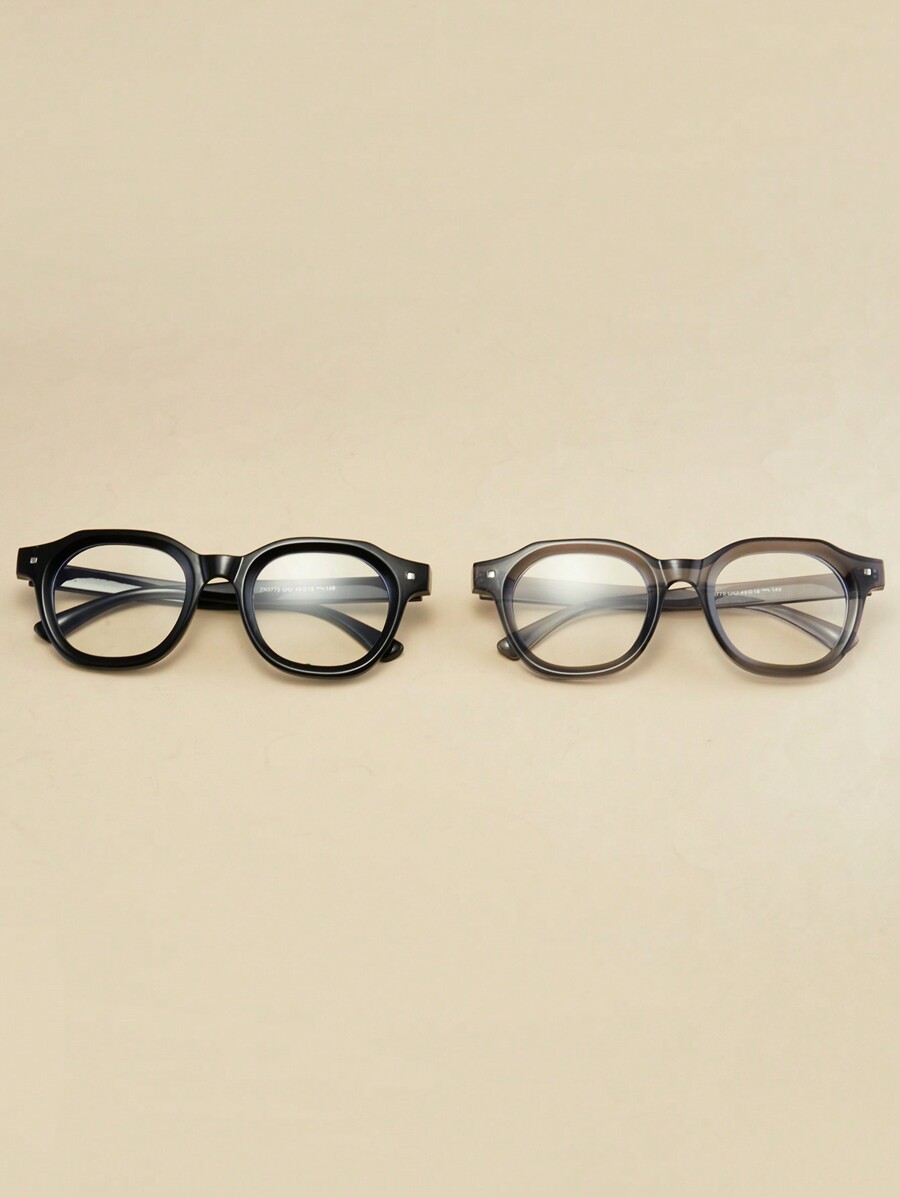 1pc Women's Square & Round Frame Studded Transparent Lens Bluelight