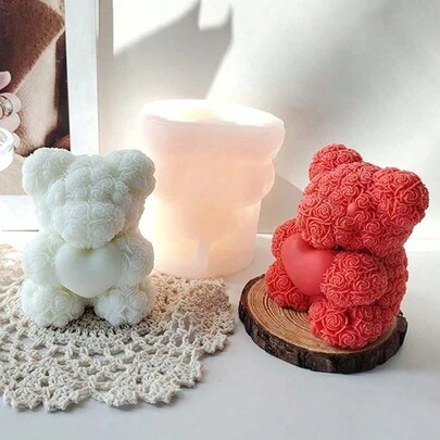 1 khuôn nến silicon hình gấu hoa hồng, quà tặng ngày Valentine, quà tặng cho phụ nữ, quà sinh nhật, quà tặng ngày của mẹ, quà tặng cho bé gái, quà cưới và vật trang trí, khuôn silicon hình gấu bông hoa hồng ôm nhau thể hiện tình yêu.